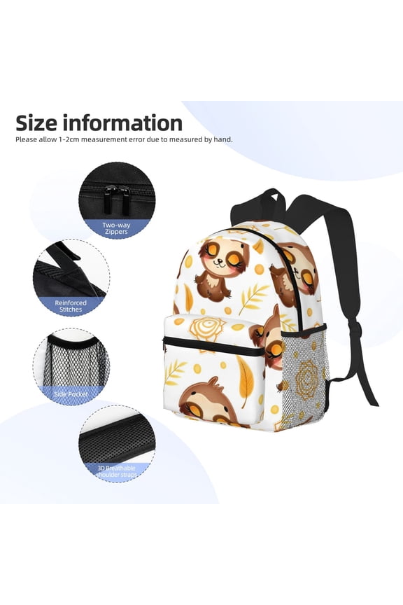Sloth Yoga Print Backpack, Waterproof Backpack with Adjustable Shoulder Straps, Suitable for Campus, Business, Travel, Unisex