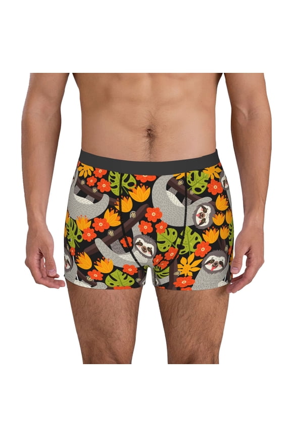 Sloth on the Branch Print Men's Boxer Briefs, High Elastic Moisture Wicking Boxer Briefs Underwear-Medium