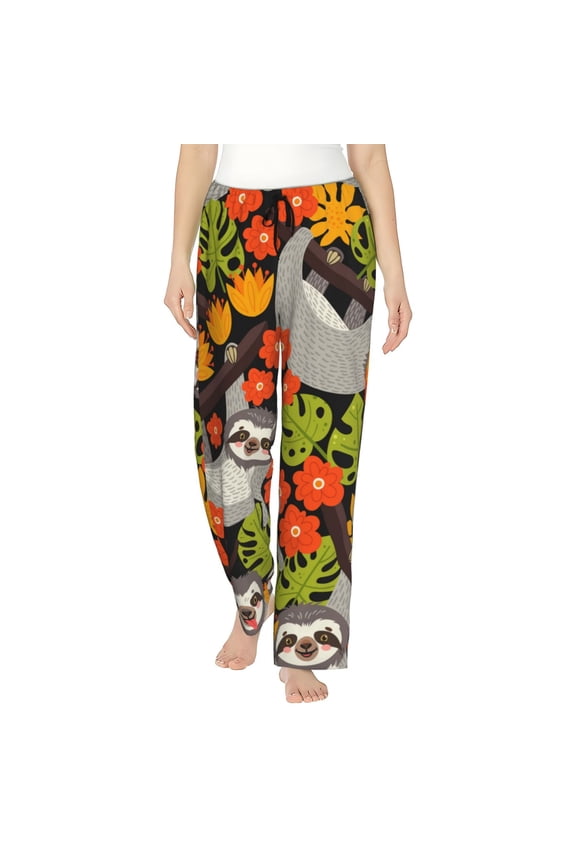 Sloth on the Branch Print Women's Home Trousers, with Pockets and Drawstring Pajamas, Home Pajamas, Sleepwear-Large
