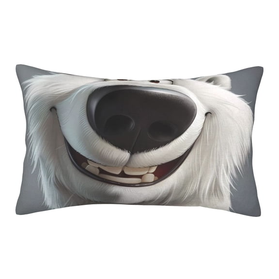 Gukieu Smiling Polar Bear Print Plush Pillow Cover, Hidden Zipper Pillow Protector without Pillow Core, Suitable for Bedroom, Office, Car Decoration-14"x20"