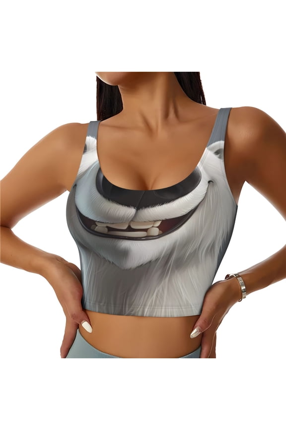 Smiling Polar Bear Print Women's Sports Vest, Low-neck U-shaped Removable Pad Sports Bra for Yoga, Exercise, Dance-Medium