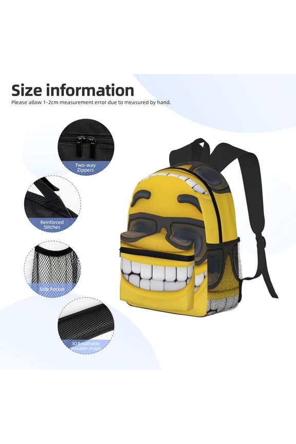 Smiling With Sunglasses Print Backpack, Waterproof Backpack with Adjustable Shoulder Straps, Suitable for Campus, Business, Travel, Unisex