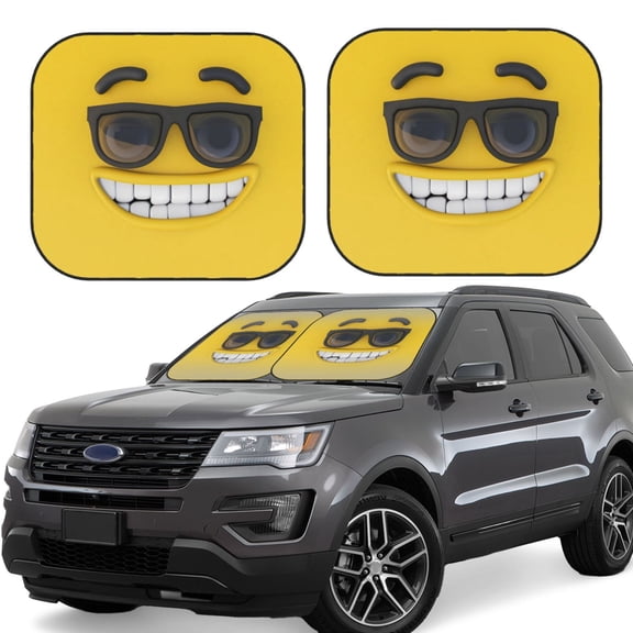 Gukieu Smiling With Sunglasses Print Car Windshield Sun Visor, Foldable Anti-UV Car Sun Visor Suitable for Vans, Trucks Car Accessories-Medium