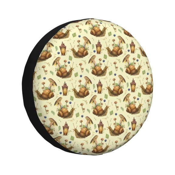 Gukieu Snail With Mushrooms Print Car Tire Cover, Adjustable Waterproof and Dustproof Tire Protection Cover, Suitable for SUV, Truck, Van-14 inch