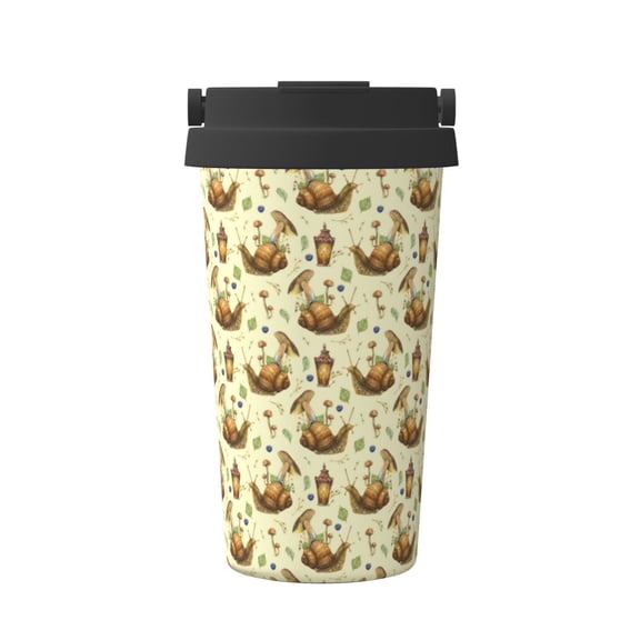 Gukieu Snail With Mushrooms Print Insulated Coffee Cup, Portable Stainless Steel Vacuum Cup with Lid, Unisex, Suitable for Office, Cafe, Car