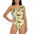 thumbnail image 1 of Gukieu Snail With Mushrooms Print One-shoulder Ruffled One-piece Swimsuit with Removable Chest Pads and Tummy-control Swimsuit for Women-XX-Large, 1 of 6