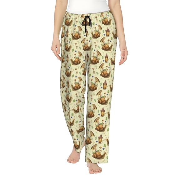 Gukieu Snail With Mushrooms Print Women's Home Trousers, with Pockets and Drawstring Pajamas, Home Pajamas, Sleepwear-X-Large