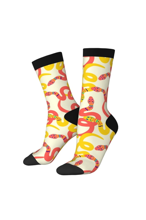 Snake Print Contrast Color Mid-calf Socks, Sweat-wicking Athletic Socks, Unisex Clothing Accessories