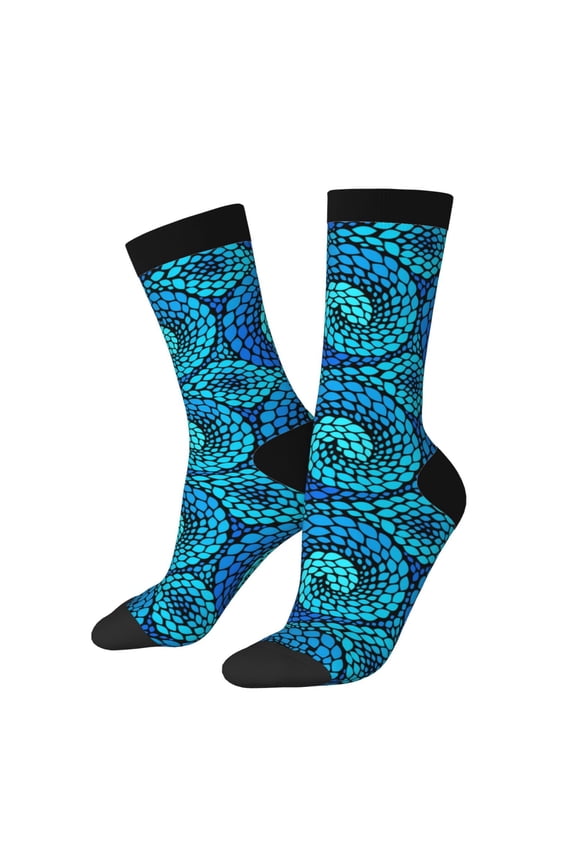Snake Print Contrast Color Mid-calf Socks, Sweat-wicking Athletic Socks, Unisex Clothing Accessories
