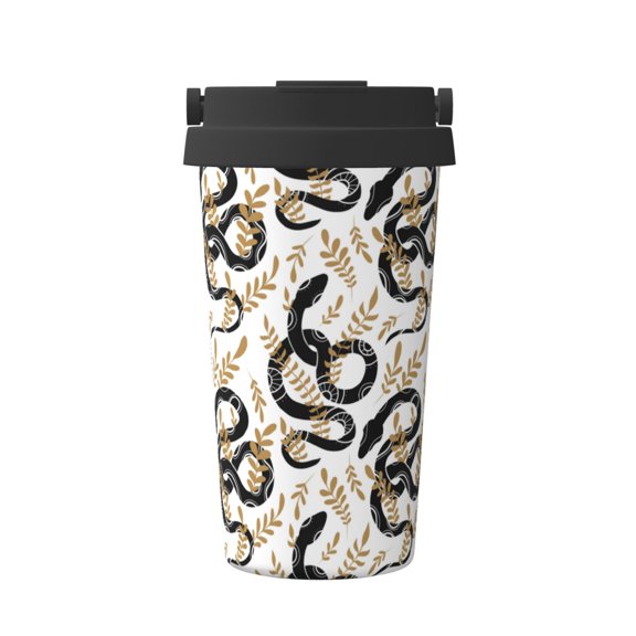 Gukieu Snake Print Insulated Coffee Cup, Portable Stainless Steel Vacuum Cup with Lid, Unisex, Suitable for Office, Cafe, Car
