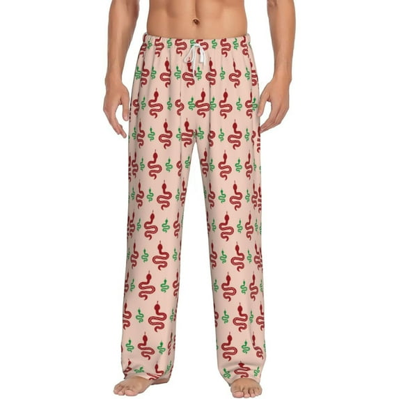 Gukieu Snake Print Men's Home Trousers, Elastic Drawstring Home Pajamas Clothing Suitable for Adult Men-Large
