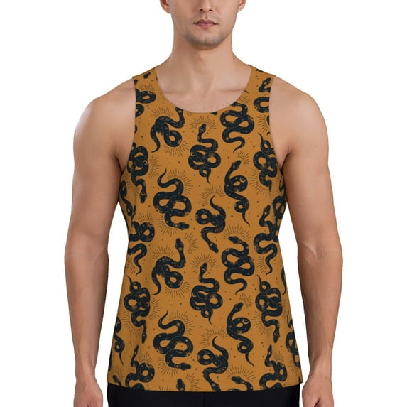 Gukieu Snake Print Men's Quick Dry Fitness Vest, Round Neck Sleeveless Fitness Bodybuilding Top-3X-Large