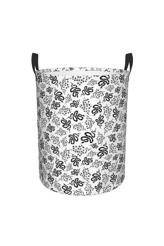 Snake Print Round Dirty Clothes Bag, Waterproof Standing Home Bathroom Storage Basket Car Trunk Storage Bag-Small