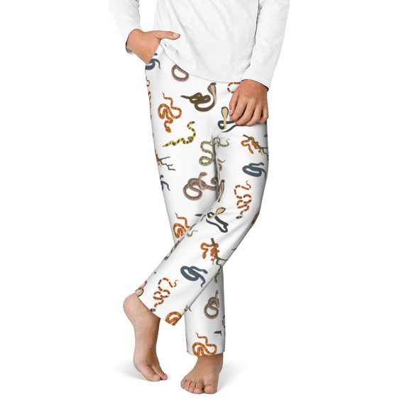 Gukieu Snake Print Youth Home Trousers, Elastic Waistband with Pockets for Home and Outing, Suitable for Children Aged 5-16-XS(5-6)