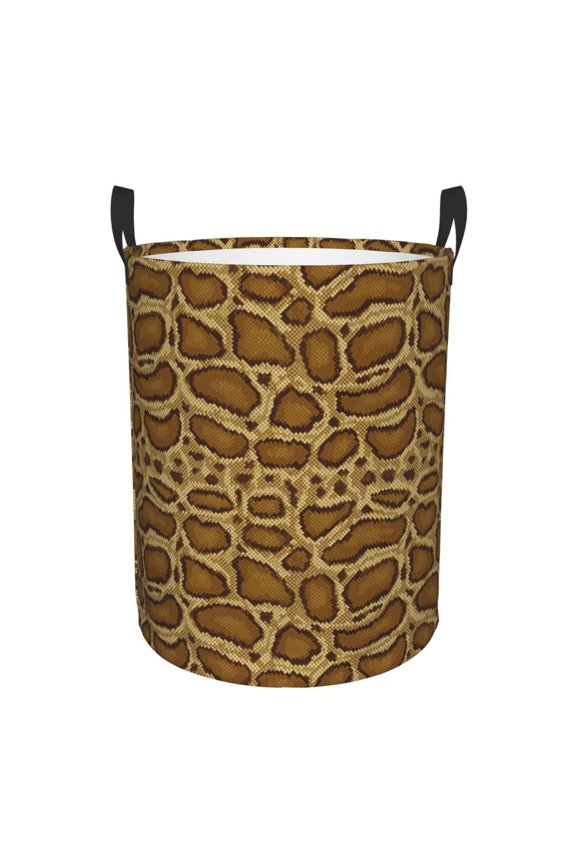 Snake Skin Print Round Dirty Clothes Bag, Waterproof Standing Home Bathroom Storage Basket Car Trunk Storage Bag-Medium
