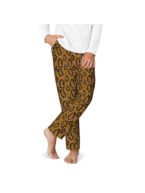 Snake Skin Print Youth Home Trousers, Elastic Waistband with Pockets for Home and Outing, Suitable for Children Aged 5-16-Large