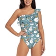 thumbnail image 1 of Gukieu Snowflake Scarf Snowman Print One-shoulder Ruffled One-piece Swimsuit with Removable Chest Pads and Tummy-control Swimsuit for Women-X-Large, 1 of 6