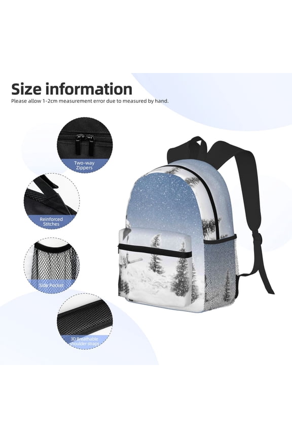 Snowman And Christmas Tree Print Backpack, Waterproof Backpack with Adjustable Shoulder Straps, Suitable for Campus, Business, Travel, Unisex