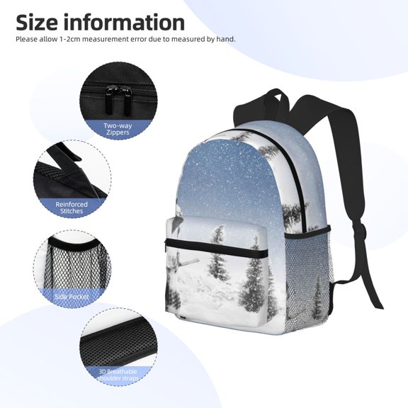 Gukieu Snowman And Christmas Tree Print Backpack, Waterproof Backpack with Adjustable Shoulder Straps, Suitable for Campus, Business, Travel, Unisex