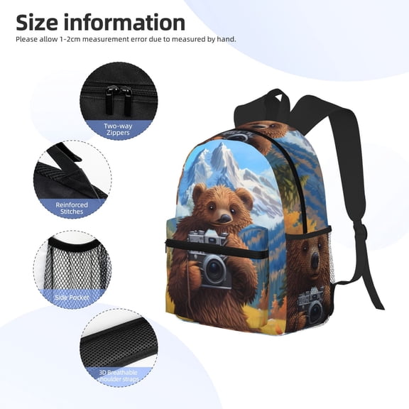 Gukieu Snowy Mountain Photography Bear Print Backpack, Waterproof Backpack with Adjustable Shoulder Straps, Suitable for Campus, Business, Travel, Unisex