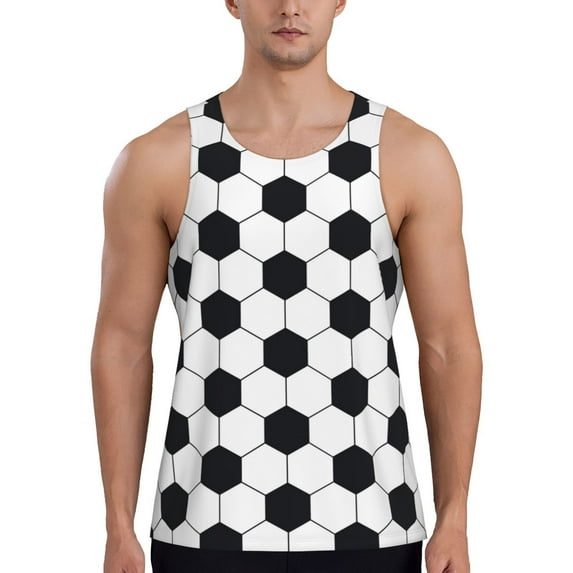 Gukieu Soccer Ball Print Men's Quick Dry Fitness Vest, Round Neck Sleeveless Fitness Bodybuilding Top-X-Large