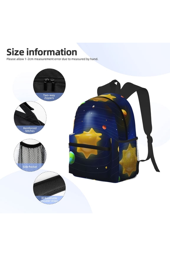 Solar System Print Backpack, Waterproof Backpack with Adjustable Shoulder Straps, Suitable for Campus, Business, Travel, Unisex
