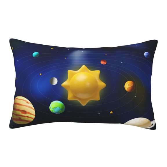 Gukieu Solar System Print Plush Pillow Cover, Hidden Zipper Pillow Protector without Pillow Core, Suitable for Bedroom, Office, Car Decoration-14"x20"