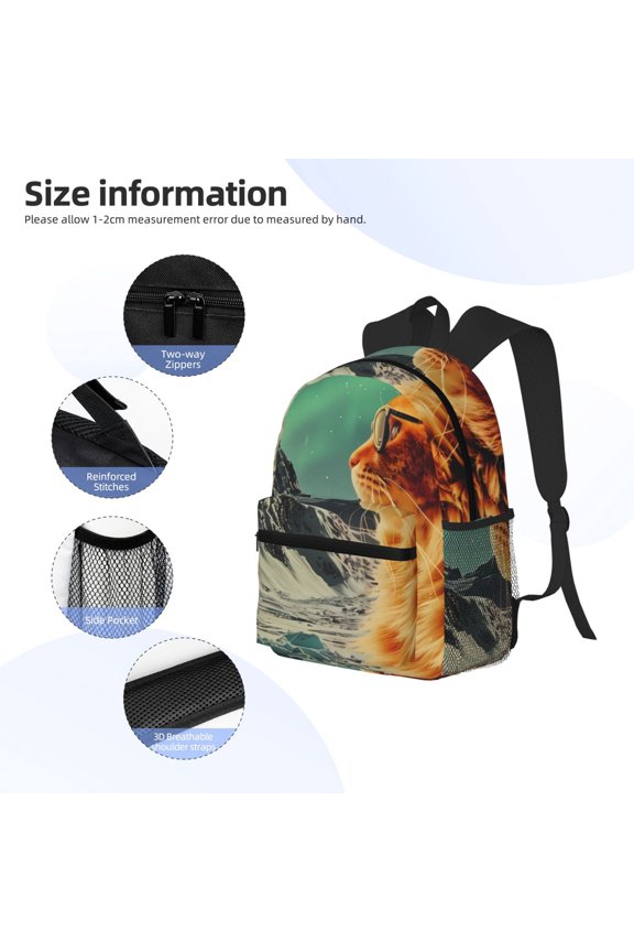 Space Adventurer Cat Print Backpack, Waterproof Backpack with Adjustable Shoulder Straps, Suitable for Campus, Business, Travel, Unisex