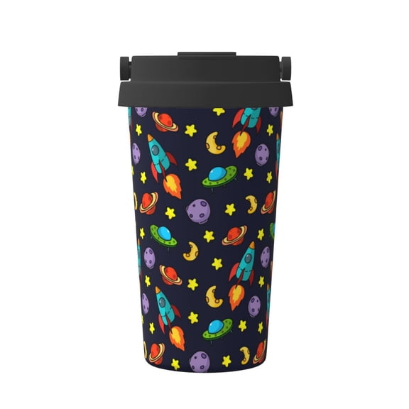 Gukieu Space D Print Insulated Coffee Cup, Portable Stainless Steel Vacuum Cup with Lid, Unisex, Suitable for Office, Cafe, Car