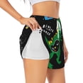 thumbnail image 1 of Gukieu Space Dino Cartoon Black Print Women's Sports Shorts with Drawstring Elastic Waistband for Running, Yoga, Fitness-X-Large, 1 of 7