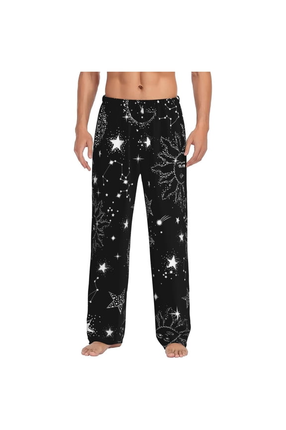 Space Galaxy Print Men's Home Trousers, Elastic Drawstring Home Pajamas Clothing Suitable for Adult Men-Small