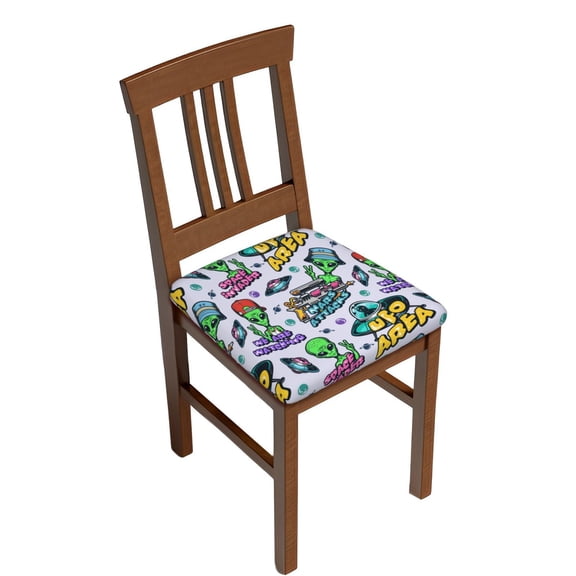 Gukieu Space Monster Print Square Cushion Cover, Elastic Strap Chair Protector, Suitable for Family Restaurant, Hotel Banquet Decorations-Four Pieces