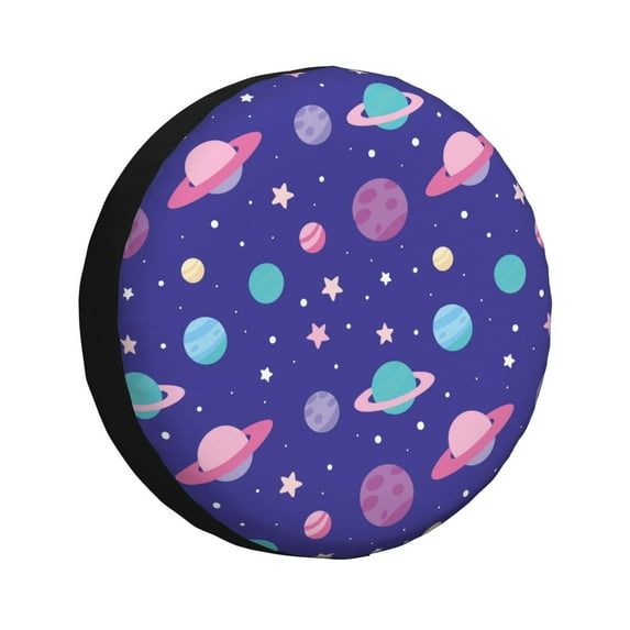 Gukieu Space Print Car Tire Cover, Adjustable Waterproof and Dustproof Tire Protection Cover, Suitable for SUV, Truck, Van-15 inch