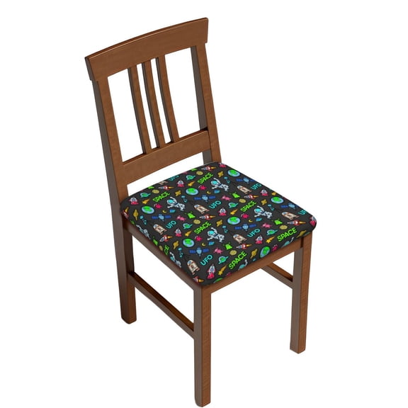 Gukieu Space Rocket Cosmonaut Planets Print Square Cushion Cover, Elastic Strap Chair Protector, Suitable for Family Restaurant, Hotel Banquet Decorations-Four Pieces