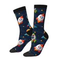 thumbnail image 1 of Gukieu Spaceships and Stars Print Contrast Color Mid-calf Socks, Sweat-wicking Athletic Socks, Unisex Clothing Accessories, 1 of 6