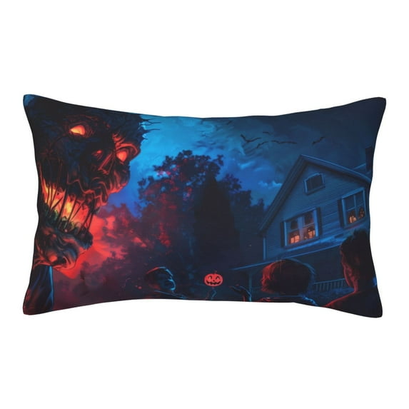 Gukieu Spooky Halloween Night Scene Print Plush Pillow Cover, Hidden Zipper Pillow Protector without Pillow Core, Suitable for Bedroom, Office, Car Decoration-20"x30"