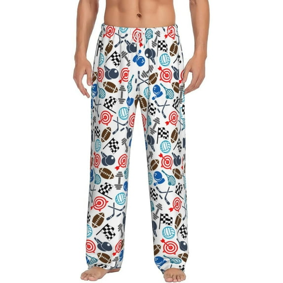 Gukieu Sport Items Print Men's Home Trousers, Elastic Drawstring Home Pajamas Clothing Suitable for Adult Men-Medium