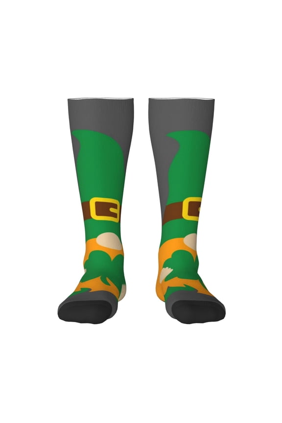 Spring St Patrick’S Day Irish Gnomes Print Contrast Color Stockings, Elastic Sports Socks Warm Socks Clothing Accessories, Adult Unisex