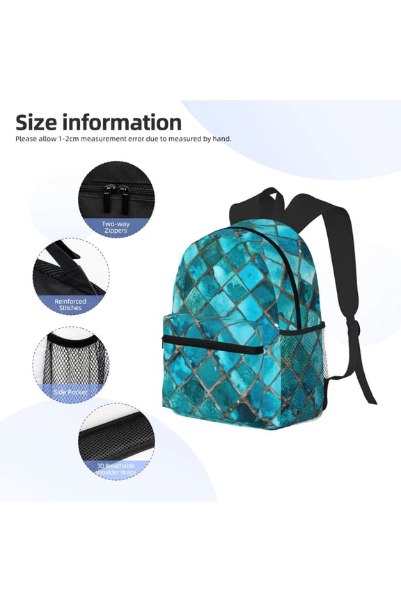 Square Glass Mosaic Print Backpack, Waterproof Backpack with Adjustable Shoulder Straps, Suitable for Campus, Business, Travel, Unisex
