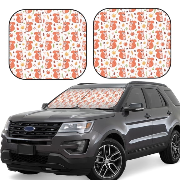 Gukieu Squirrel And Maple Leaf Print Car Windshield Sun Visor, Foldable Anti-UV Car Sun Visor Suitable for Vans, Trucks Car Accessories-Large