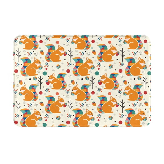 Gukieu Squirrel With Colorful Tail Print Dust-proof Floor Mats, Water-absorbent and Non-slip Flannel Door Mats 16x24in, Home Decoration Suitable for Kitchen, Bathroom, Garage