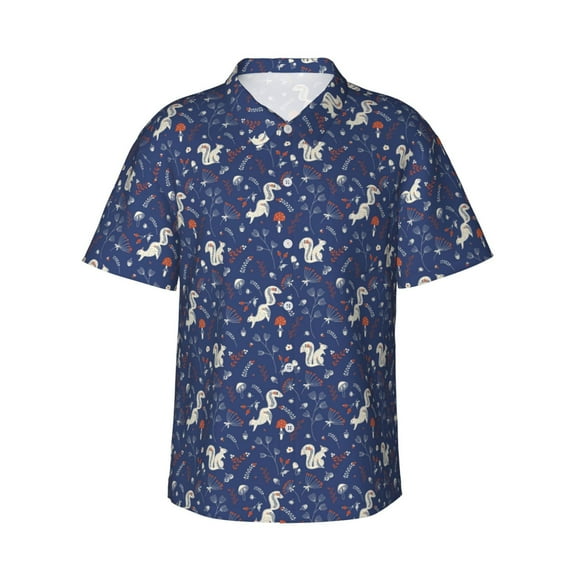 Gukieu Squirrel Flower Print Men's Short-sleeved Shirts, Button-down Lapel Hawaiian Shirts, T-shirts, Beach Vacation Summer Casual Wear,Medium