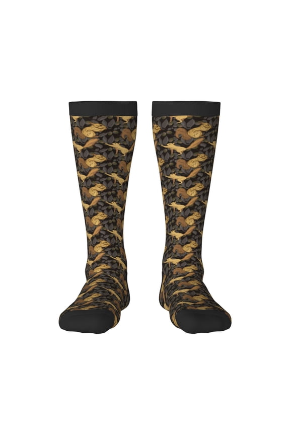 Squirrel Gathering Nuts Print Contrast Color Stockings, Elastic Sports Socks Warm Socks Clothing Accessories, Adult Unisex