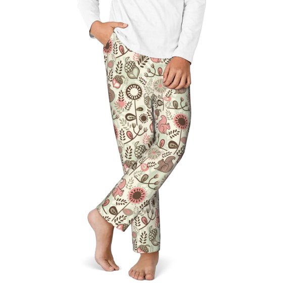 Gukieu Squirrel In The Forest Print Youth Home Trousers, Elastic Waistband with Pockets for Home and Outing, Suitable for Children Aged 5-16-XS(5-6)