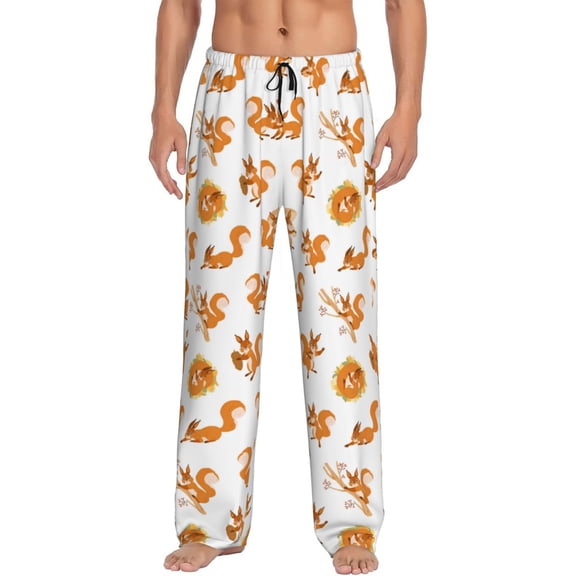 Gukieu Squirrel Playing Print Men's Home Trousers, Elastic Drawstring Home Pajamas Clothing Suitable for Adult Men-Medium