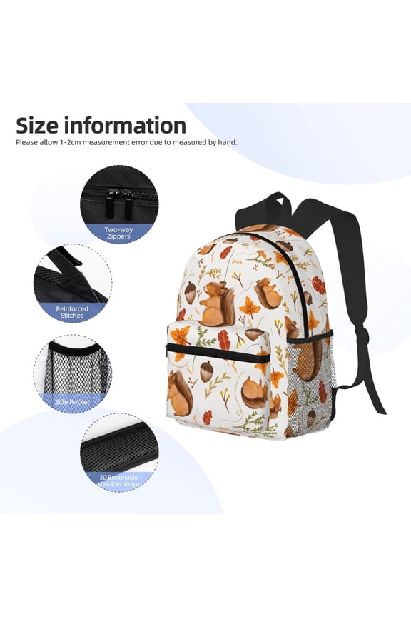 Squirrel Print Backpack, Waterproof Backpack with Adjustable Shoulder Straps, Suitable for Campus, Business, Travel, Unisex