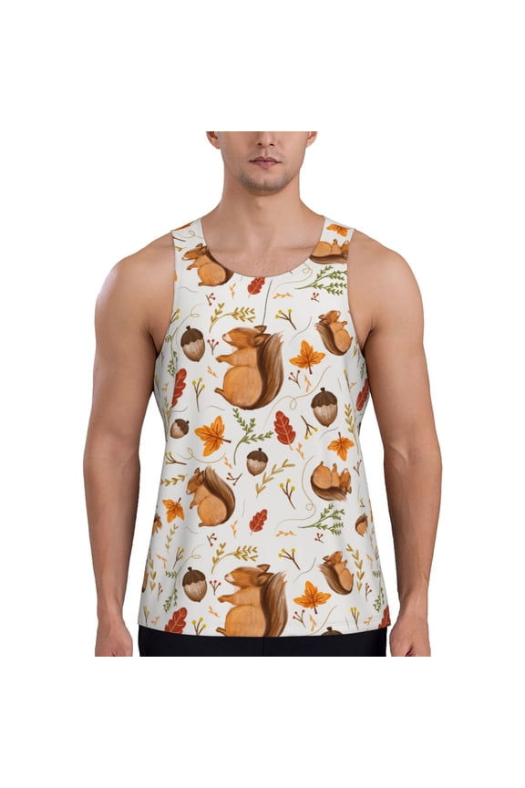 Squirrel Print Men's Quick Dry Fitness Vest, Round Neck Sleeveless Fitness Bodybuilding Top-Small