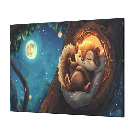 Gukieu Squirrel Sleeping In Tree Print Horizontal Canvas Decorative Painting 12x16 Inch Shrinkage Resistant Frame Hanging Home Wall Art Decor