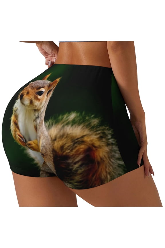 Squirrels Eating Peanuts On The Tree Print Women's Sports Shorts, Elastic Waist High Stretch Running Yoga Gym Sweatpants-Large