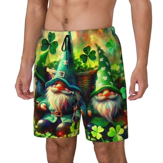 Gukieu St. Patrick's Day USA Flag Print Men's Double Layer Sports Swim Trunks, Quick Dry Adjustable Waist Swim Shorts Swimwear-3X-Large